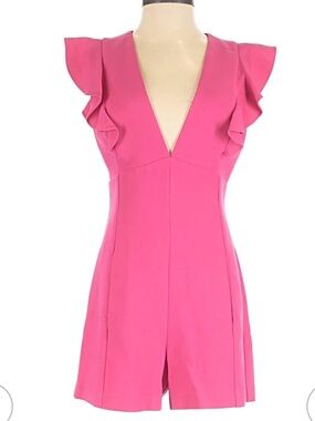 Black Halo Hot Pink Ruffle-Shoulder Romper